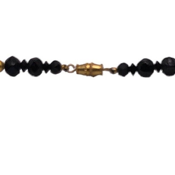Vintage Black Faceted Czech Glass Gold Plate Bead Necklace 17" Long Choker - Picture 6 of 7